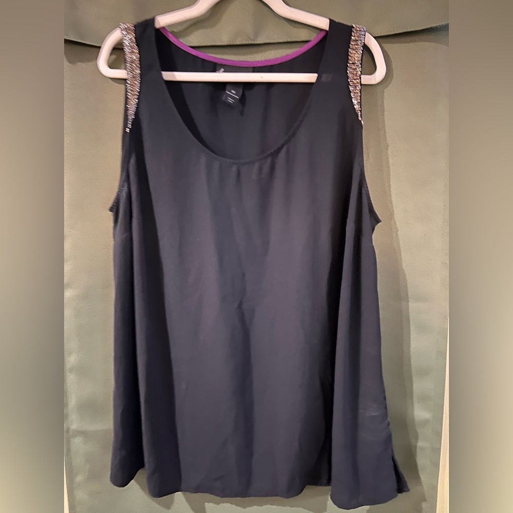 Lane Bryant Black Beaded Shoulder Tank